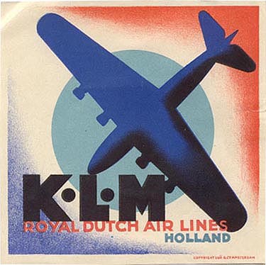 KLM ROYAL DUTCH AIRLINES VINTAGE LUGGAGE BAGGAGE LABEL 